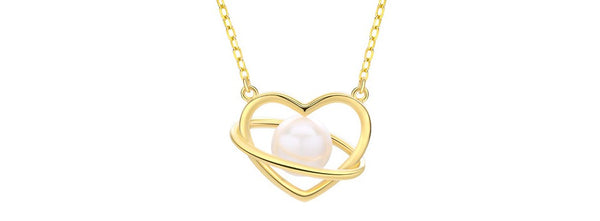 2022 Statement Planet 925 Sterling Silver Natural Freshwater Pearl Heart Saturn Necklace for Women