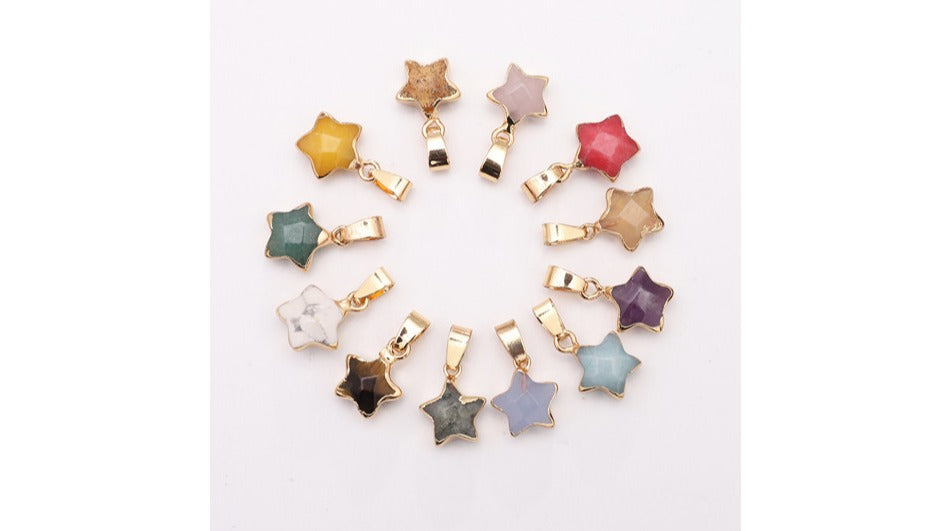 Fashion Charms Gold Plated Gemstone Natural Stone Jade Agate Crystal Quartz Star Pendants for DIY Jewelry Making