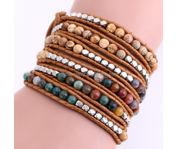 High Quality Popular Multilayer Bracelet Handmade Natural Stone Seed Bead Wrap Bracelet