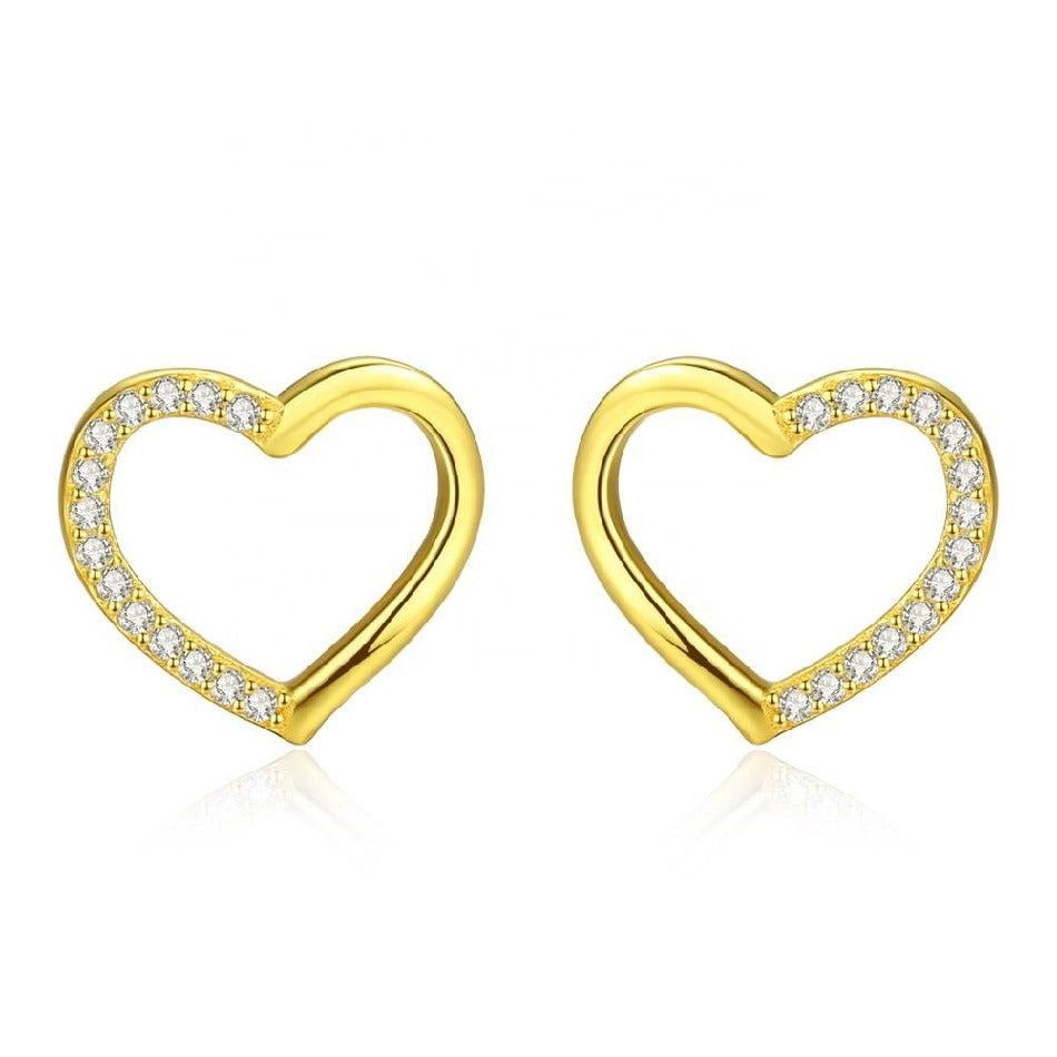 18K Gold Plated Cubic Zircon Heart Earrings for Women Fine Jewelry Pure 925 Silver Gold Earrings Stud