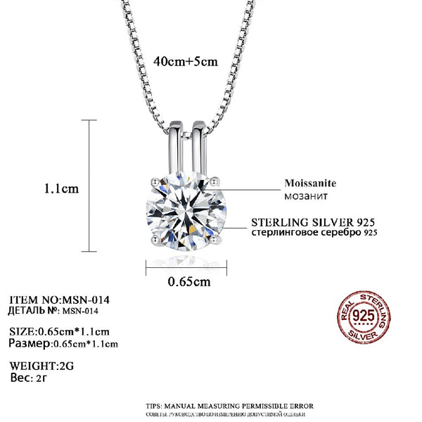 1.0ct Round Diamond Pendant Moissanite Necklace S925 Sterling Silver Chain Necklace