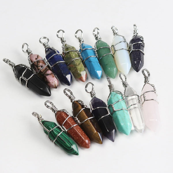 Reiki Fashion Jewelry Healing Natural Stone Crystal Winding Pendulum Hexagonal Column Pendant