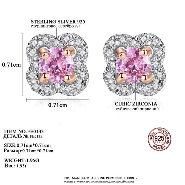 New Trendy Korean Flower Shape Stud Earring 925 Sterling Silver Pink CZ Stud Earring for Women Wedding Engagement Gift