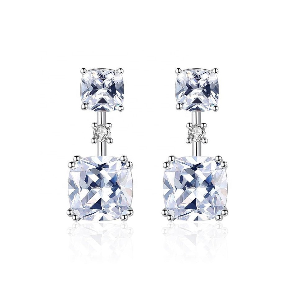 High Quality VVS Clear Square Topaz Drop Earrings for Women 100% 925 Sterling Silver Shining Wedding Jewelry Earring