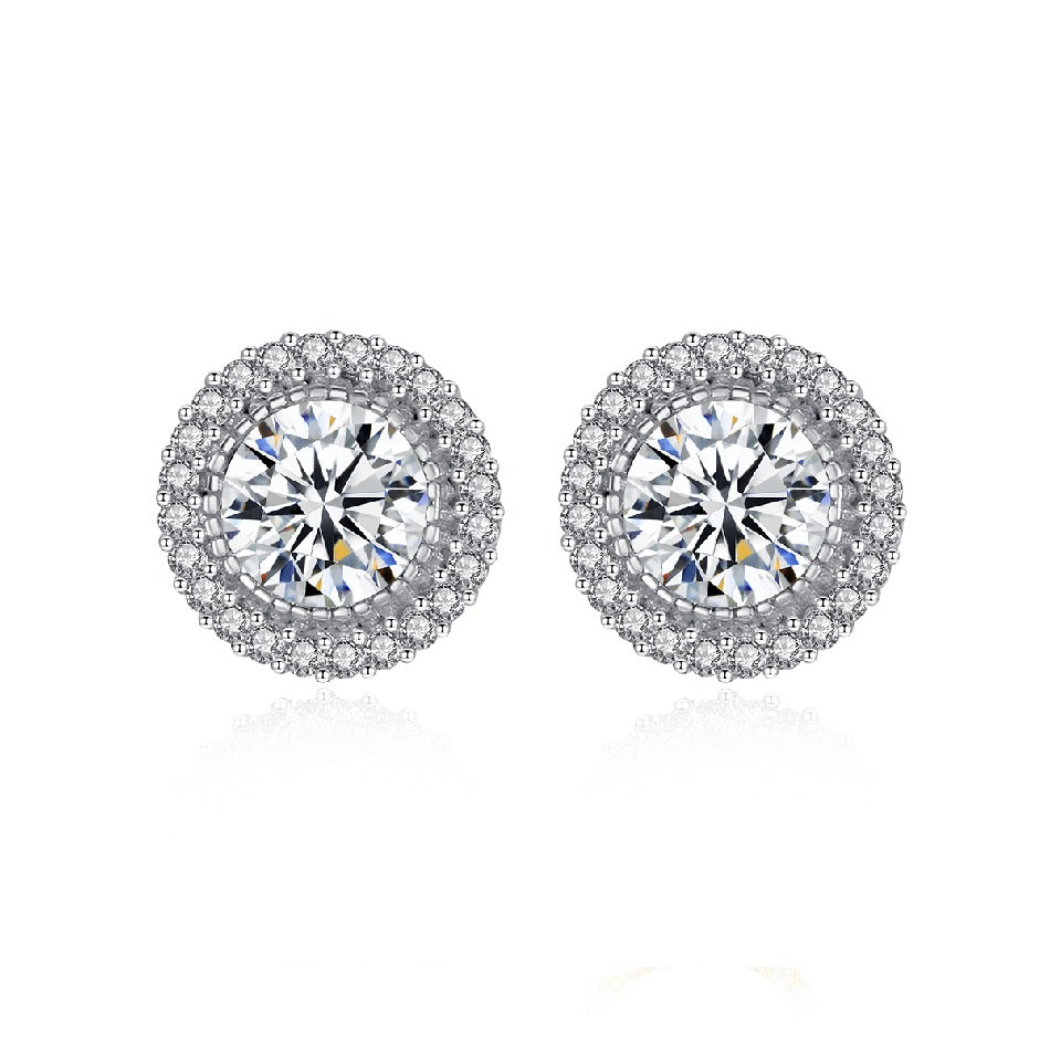 Round S925 Sterling Silver Stud Earrings Cubic Zircon Earrings for Girls Gifts Ear Jewelry New Product