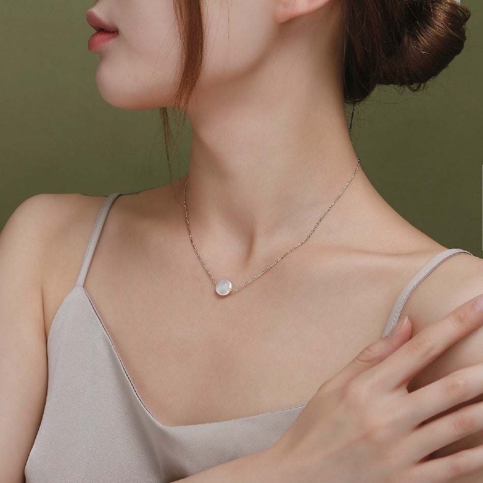 2022 Summer Small Dainty 18K Link Chain Natural Round Coin Pearl Choker Necklace