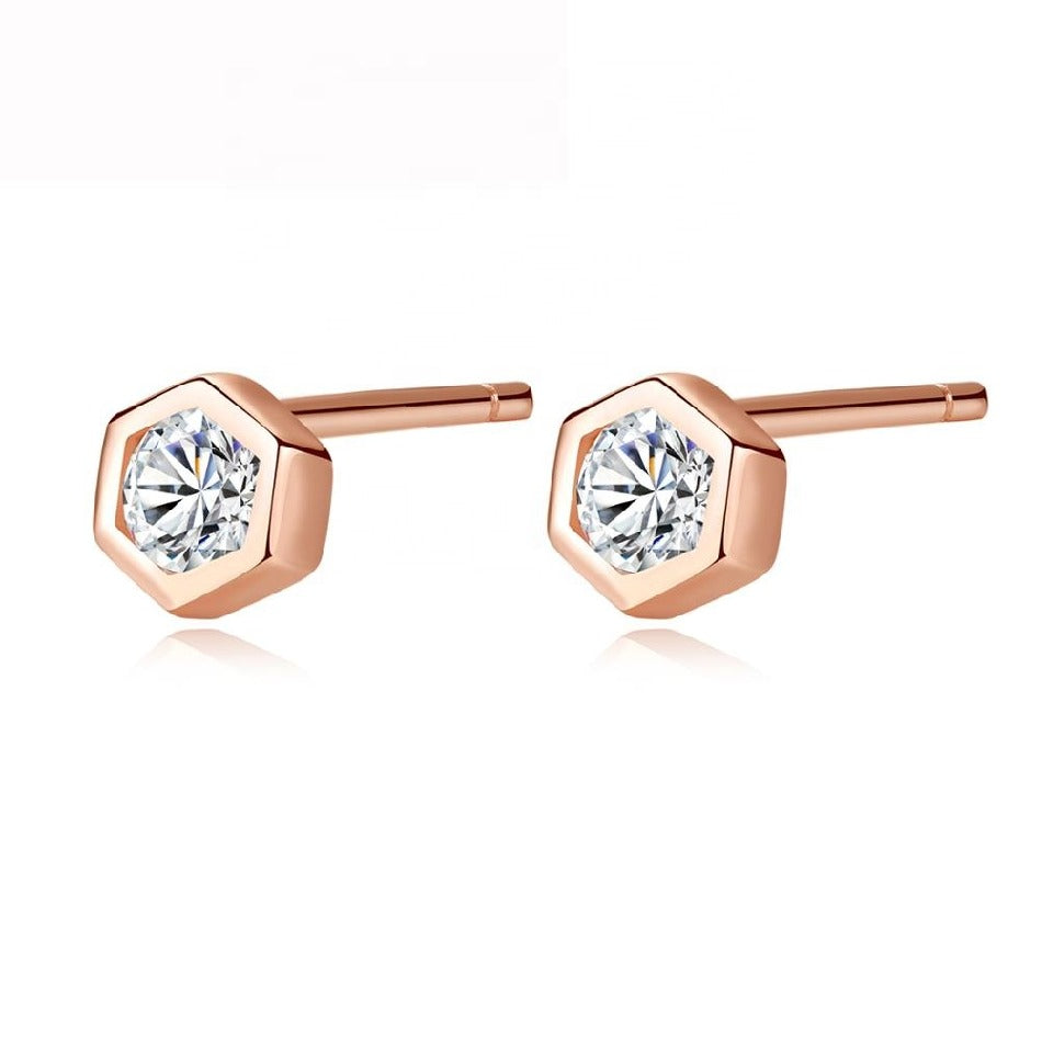 Wholesale Tiny Rose Gold Earrings Minimalist Design S925 Silver Cubic Zircon Earring