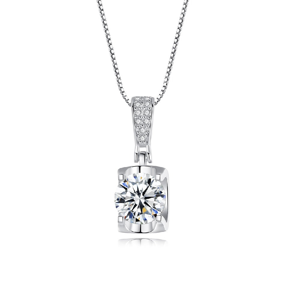 925 Silver Brilliant Cut Diamond Necklace White Gold Plated 1ct Moissanite Pendant Necklace Chain