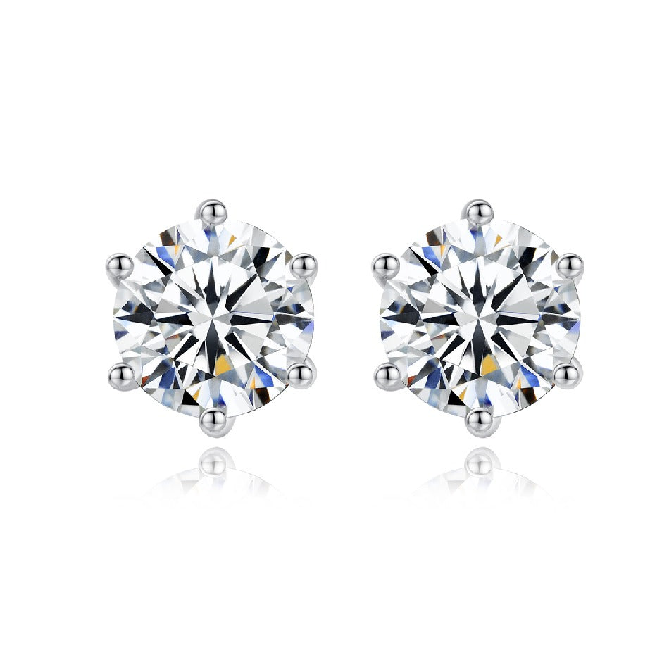 Round Cut 1.0ct Moissanite 925 Sterling Silver Earring Diamond Test Passed 6 Prong Set Fine Jewelry