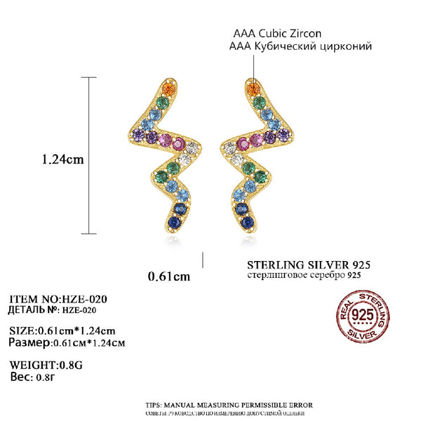 Wholesale Custom Fashion Minimalist Stud 925 Sterling Silver Earrings With Colorful Cubic Zircon Diamond Earrings For Girls