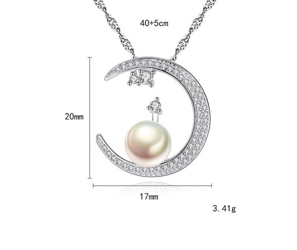 2022 Girls Fashion Jewelry Water-wave Chain 925 Sterling Silver Natural Pearl Moon Necklace