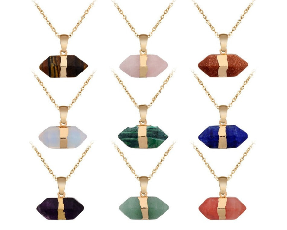 Wholesale Mixed Natural Gem Stones Horizontal Hexagonal Column Reiki Quartz Crystal 7 Chakra Healing Pendant