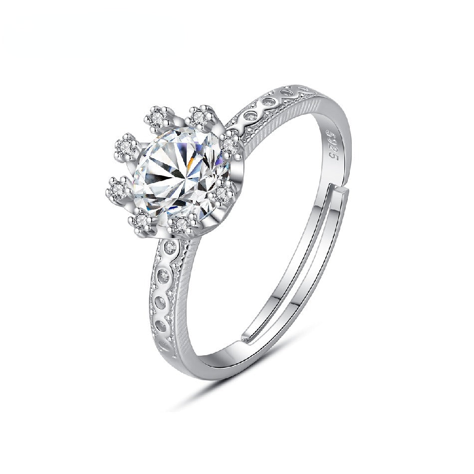 Woman Finger Diamond Eternity Opening Adjustment Open Sterling Silver Moissanite Engagement Ring