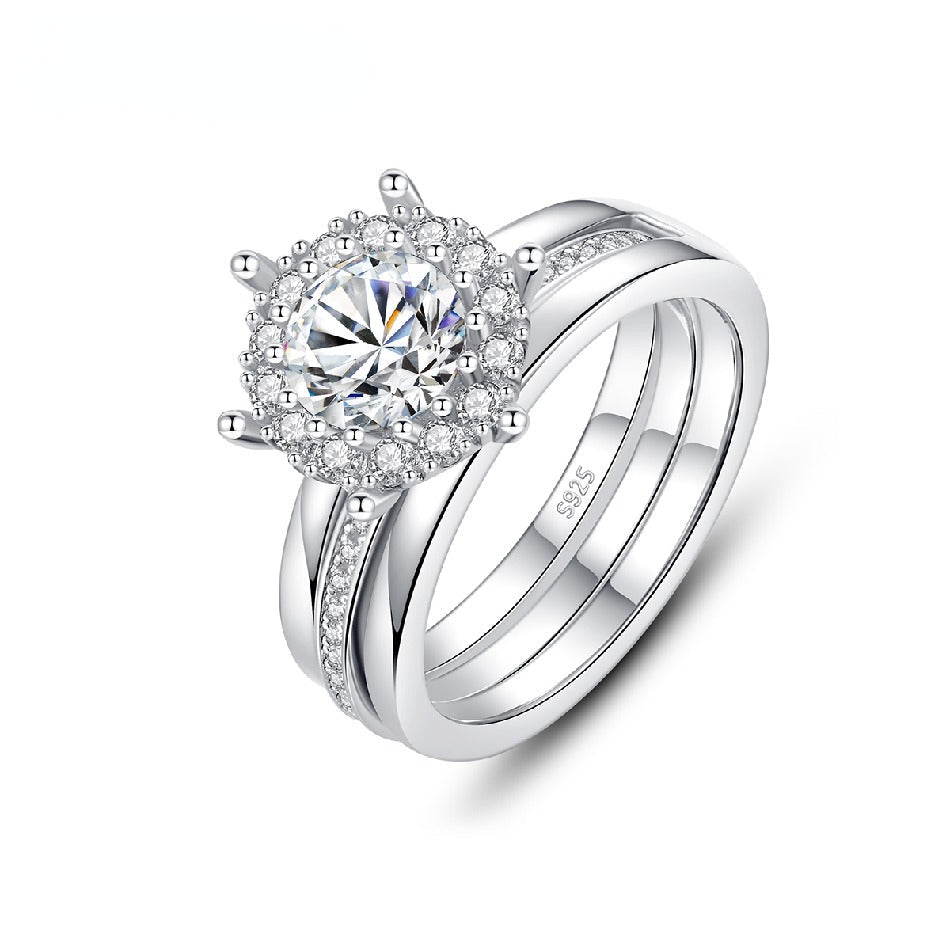 1ct Moissanite 925 Sterling Silver Big Cocktail Moissanite Diamond Wedding Promise Ring Set