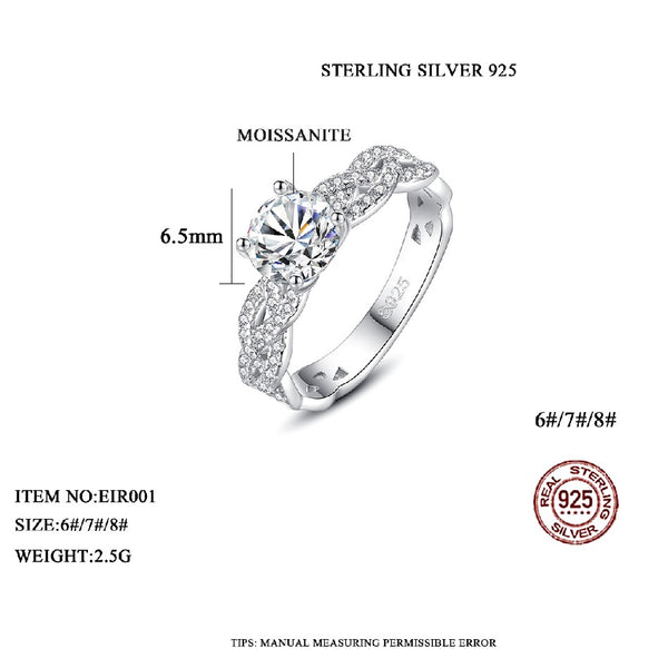 New Fashion Sterling Silver Simple Wedding Female Stone Party Moissanite Diamond Ring