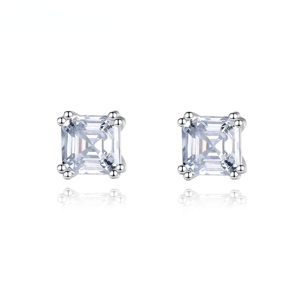 2020 Fashion Wedding Engagement Jewelry Geometric Square Shape Clear Zircon Diamond Stud Earrings in 925 Sterling Silver Jewelry