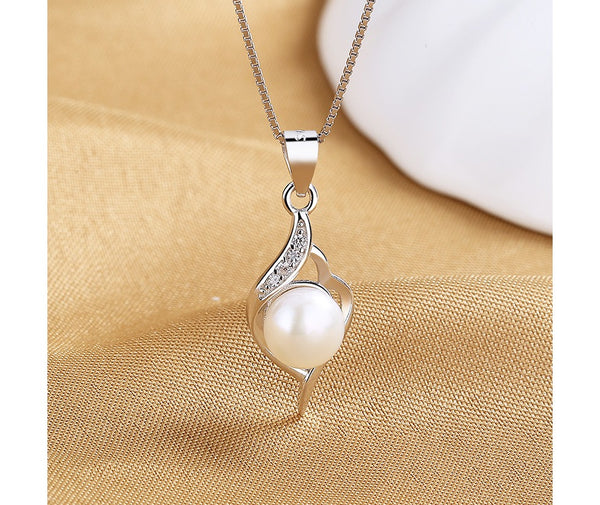 Ladies Classic Fashion Jewelry 925 Sterling Silver Geometric Freshwater Pearl Pendant