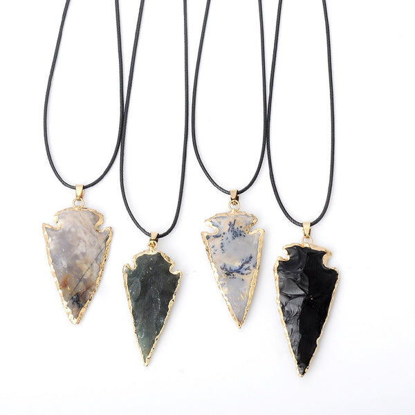 Wholesale Factory Sales Natural Rough Stones Black Tourmaline Obsidian Arrowhead Pendants