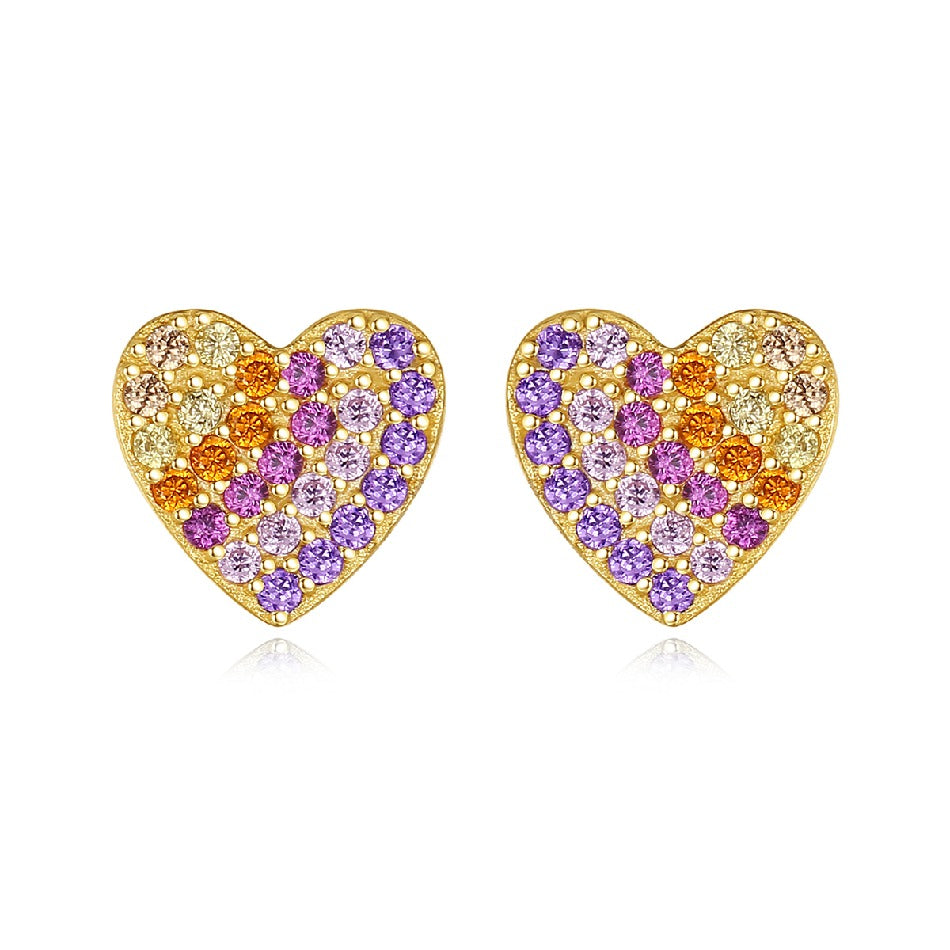 925 Sterling Silver Earrings AAA Colorful Zircon Love Heart Shaped Stud Earrings Sweet Design Jewelry for Girls