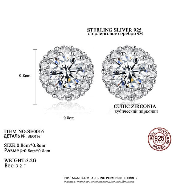 Luxury Tiny Cubic Zircon Flower Stud Earrings 925 Silver Beautiful Wedding Earrings for Bridal