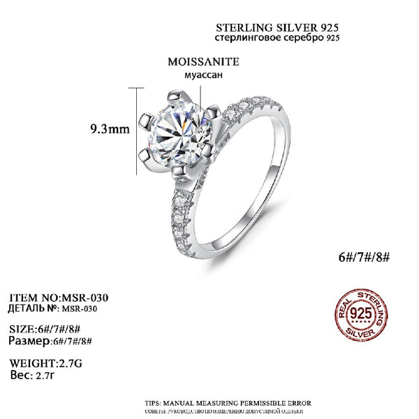 lassic Luxury Wedding Sterling Silver Jewelry 925 Woman Female Moissanite Ring Engagement