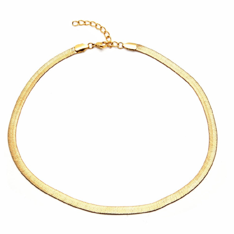 2022 Trendy  Simple 16 in Flat Brass Snake Chain Necklace Gold Color Unisex for Women & Men