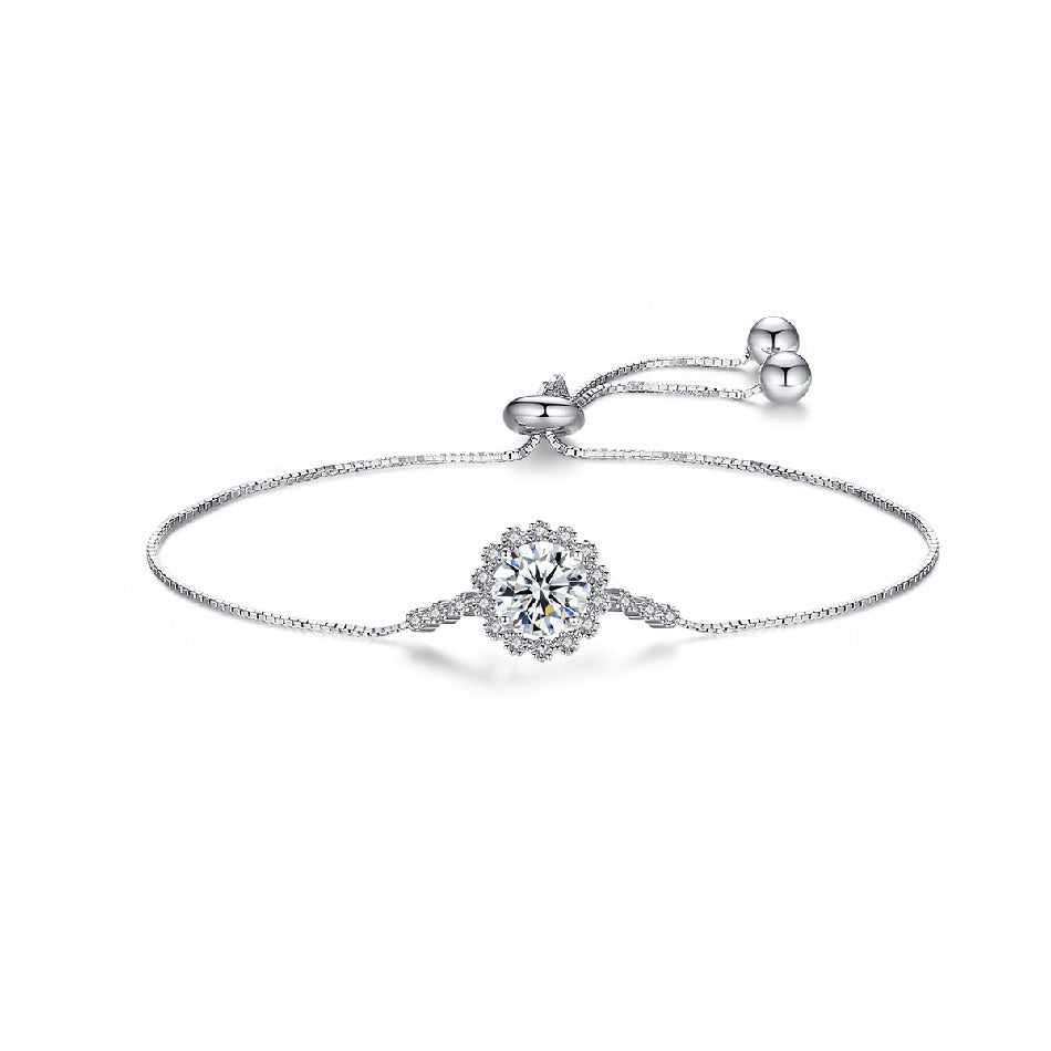 1ct Round Moissanite Bracelet Women 925 Sterling Silver Adjustable Slide Charm Women Bracelet