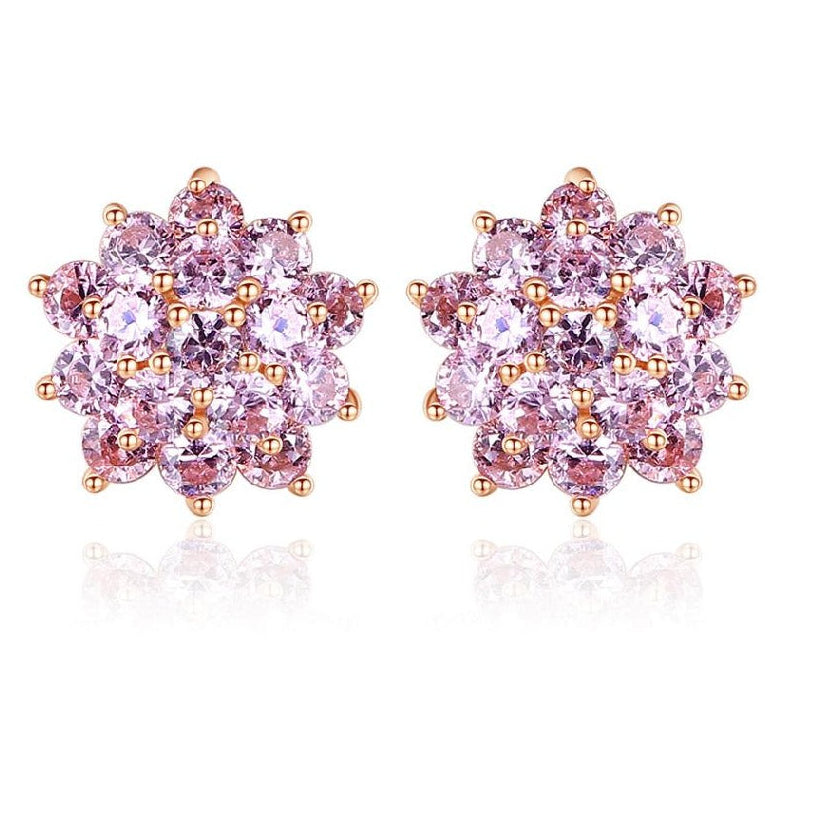 Fancy Pink Cubic Zircon Vivid Flower Shape Stud Earring for Women Anniversary Gift