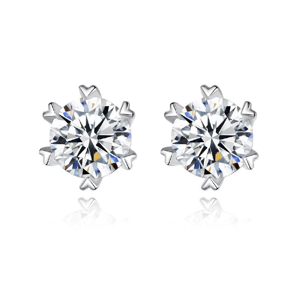 Luxury White Gold Plated Solid 925 Sterling Silver Stud Earrings Heart Prong Set Moissanite Earring Jewelry for Women