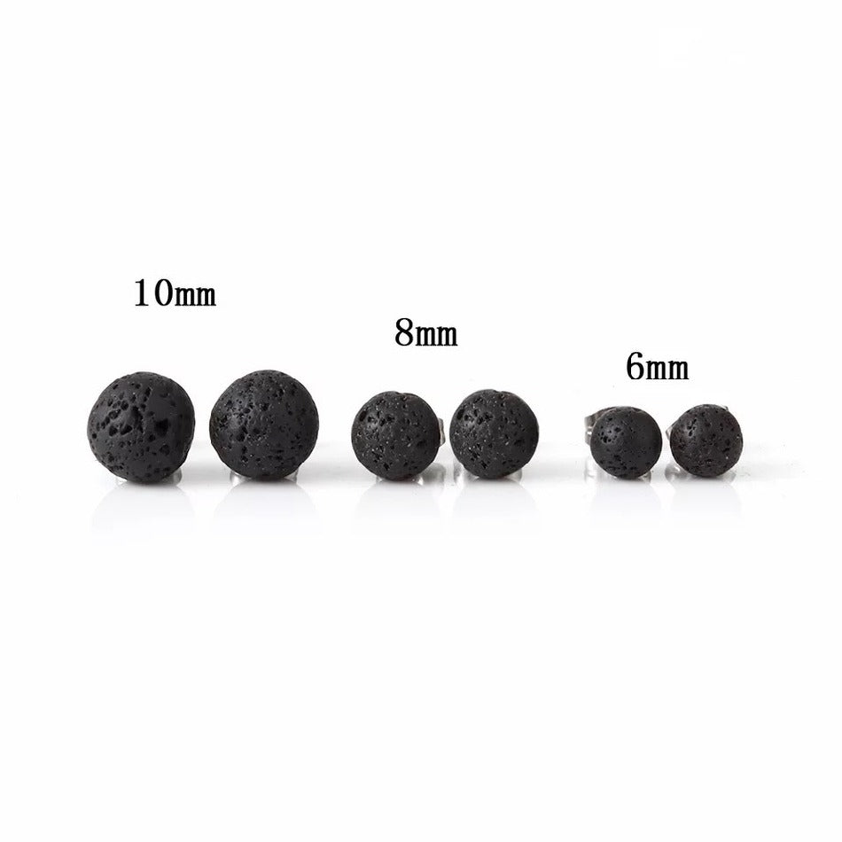 Punk Rock Essential Oil Diffuser Round Ball Ear Studs Natural Black Lava Stone Stud Earrings