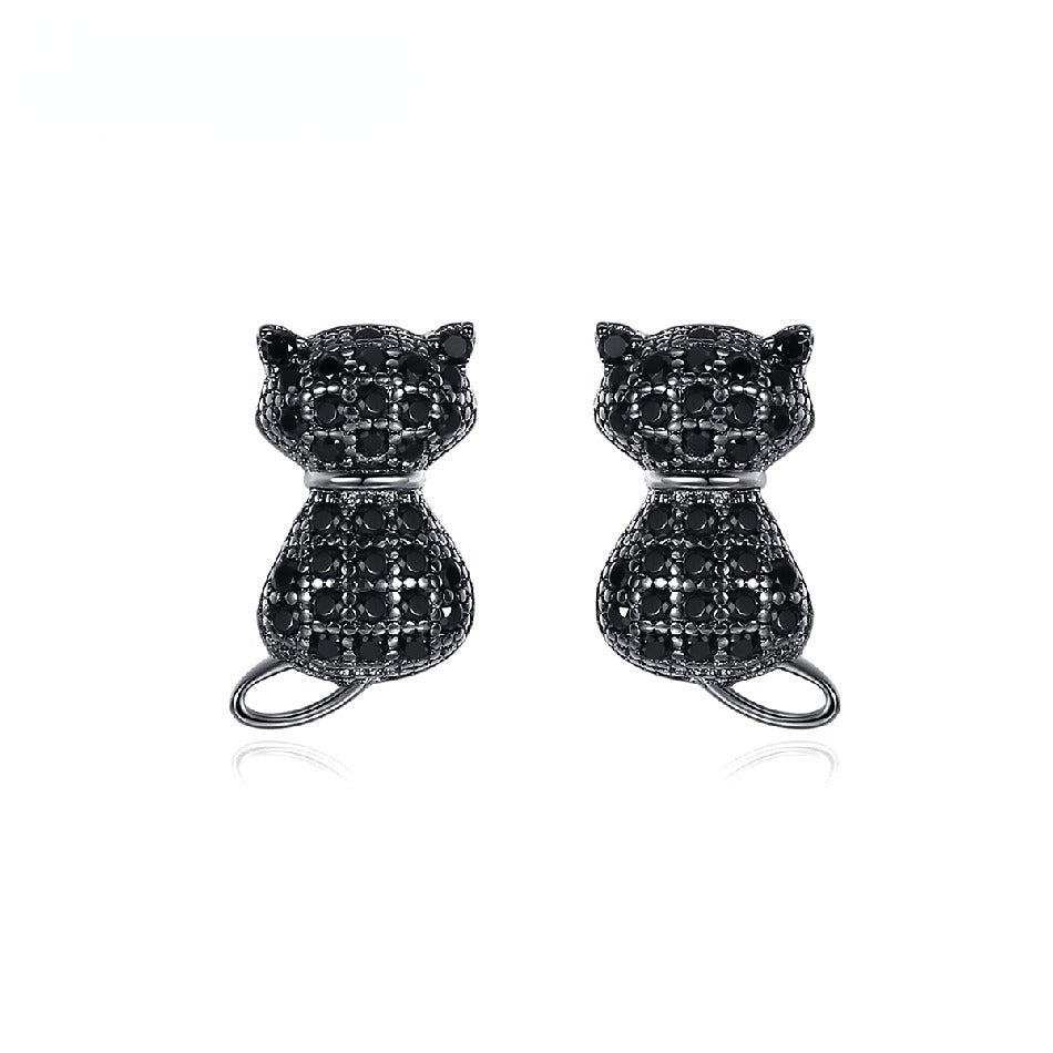 Cute Cat Earrings in 925 Sterling Silver Jewelry Pave with Cubic Zircon 925 Stud Earrings for Girl Gift Daily Wear