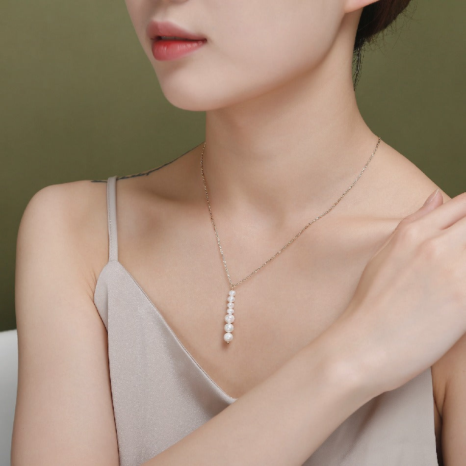 Trendy Jewelry Boho 18K Gold Link Chain Natural Dangling Long Pearl Pendant Necklace for Women