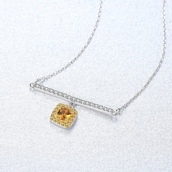 Real 925 Sterling Silver Link Chain Necklace&Pendant Citrine Golden Necklaces Fine Jewelry