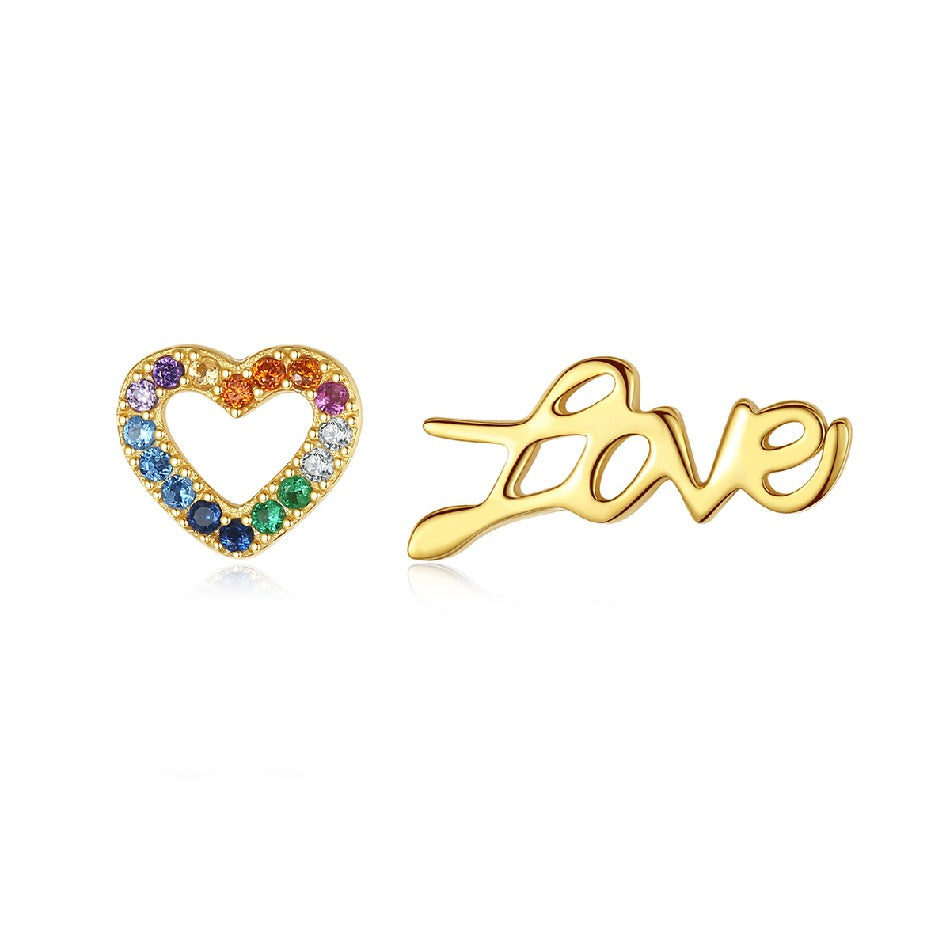 2020 Multi Colorful CZ Heart Shape Earrings S925 Sterling Silver Love Letter Earrings 18K Gold Plated