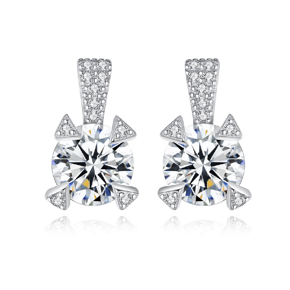 Simple 925 Sterling Silver CZ Diamond Stud Earring Round Cubic Zircon 4 Prong Set Fashion CZ Earrings Jewelry