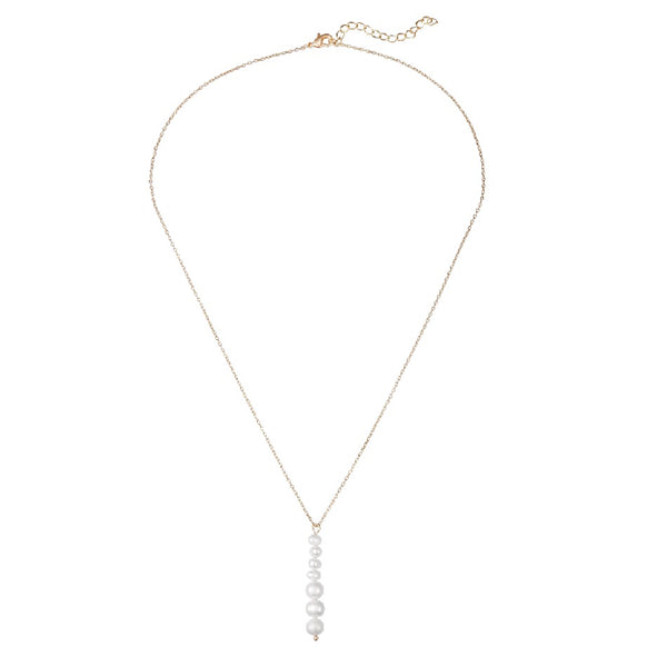 Trendy Jewelry Boho 18K Gold Link Chain Natural Dangling Long Pearl Pendant Necklace for Women