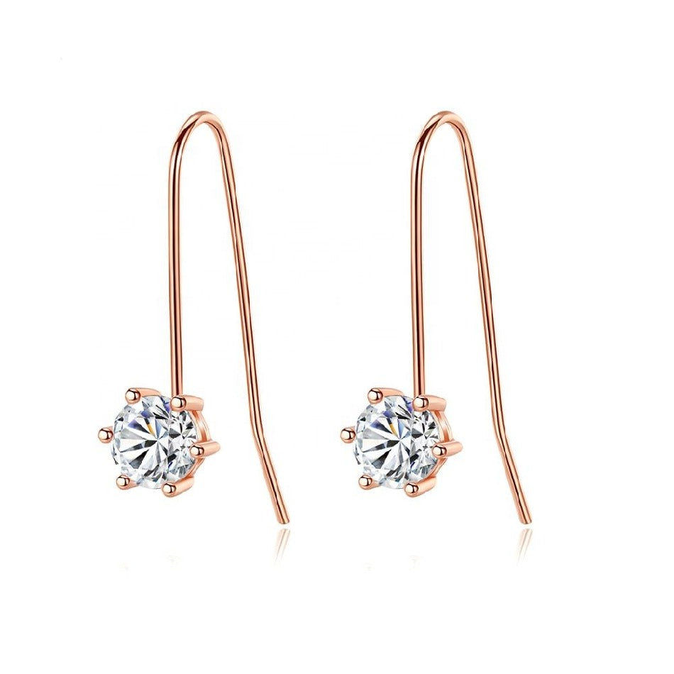 Trendy Mounting CZ Crystal Dangle Earrings for Women Charm Rose Gold Color 925 Sterling Silver Earrings