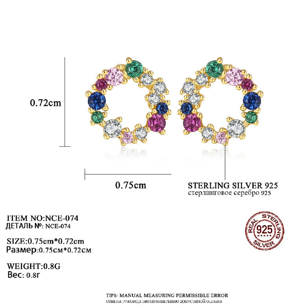 Earrings for Women 18K Gold Plated Multi Color Circle Zircon Earrings S925 Sterling Silver Mini Small Loop Stud Earrings