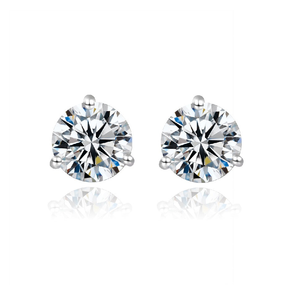 3 Claw Women Simple Minimalist Classic Diamond 1CT Sterling Silver Moissanite Stud Earrings