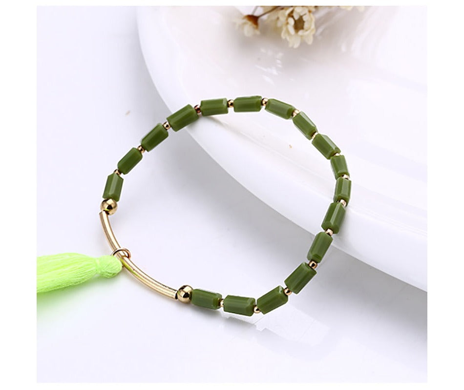 Popular glass beads bracelet multi-layer bracelet beads with tassel pendant bracelet