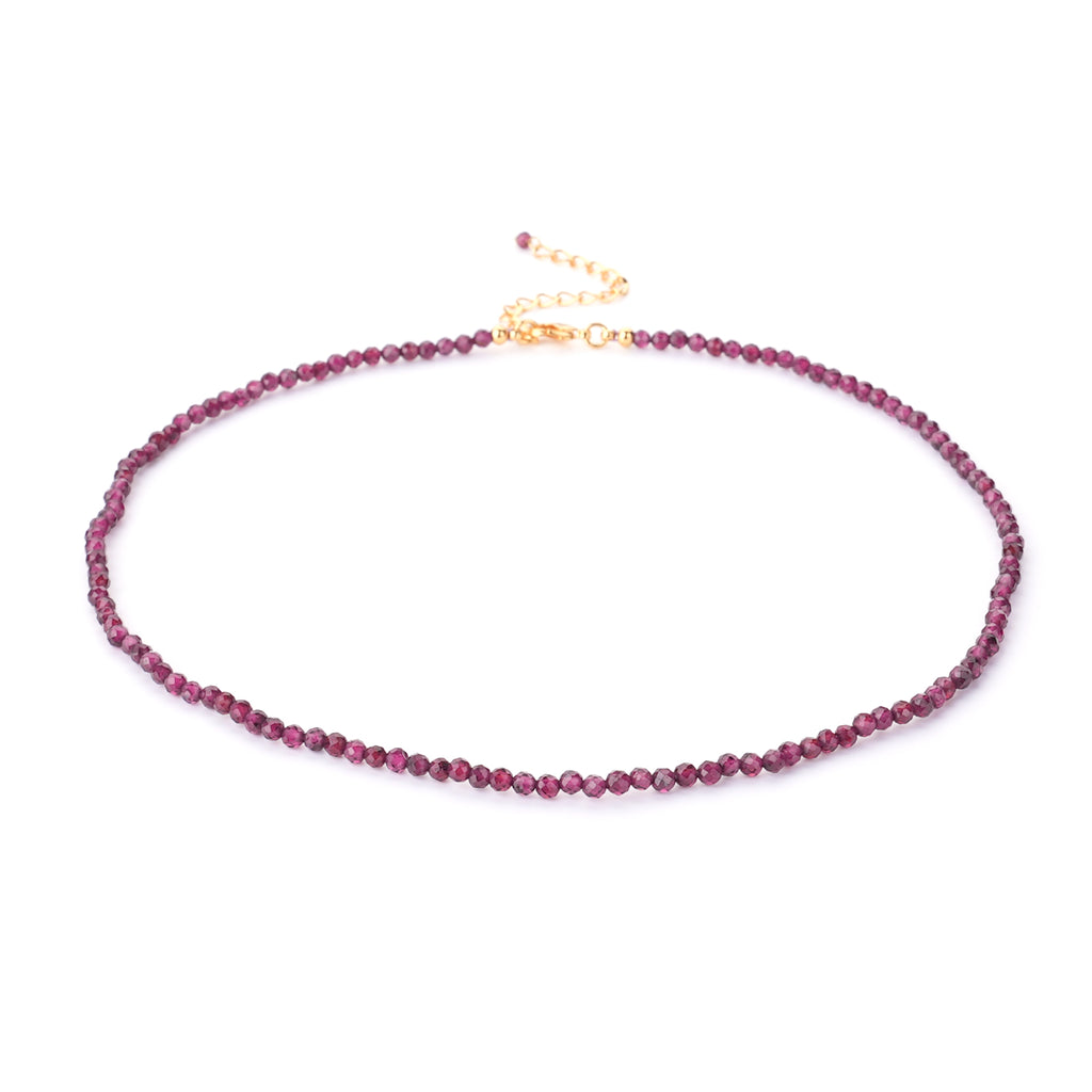 Mini Natural Stone Minimalist Jewelry Pink Quartz Crystal Tourmaline Lapis 3mm Faceted Gemstones Round Beads Choker Necklace