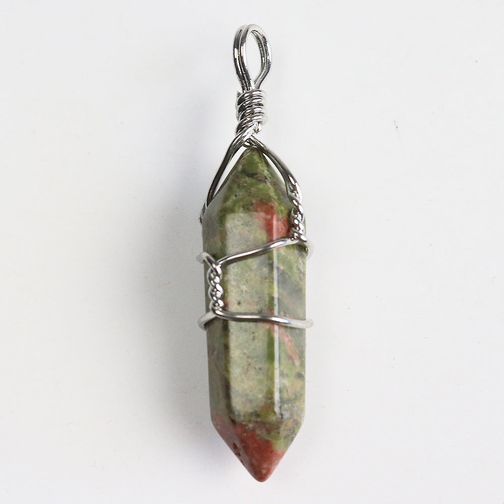 Reiki Fashion Jewelry Healing Natural Stone Crystal Winding Pendulum Hexagonal Column Pendant