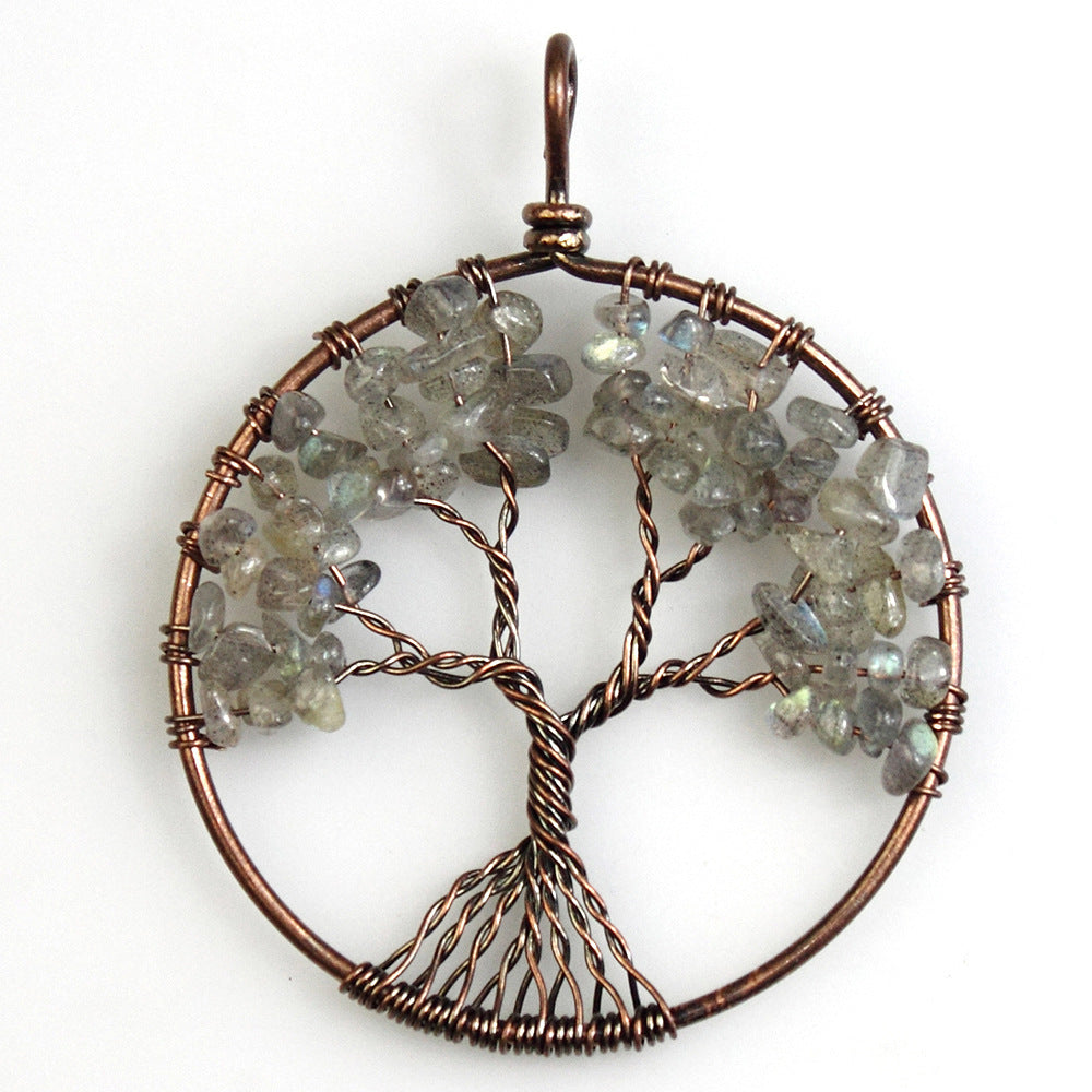 50MM Reki Mix Natural Stone Citrine Labradorite 7 Chakra Healing Round Tree Of Life Pendants