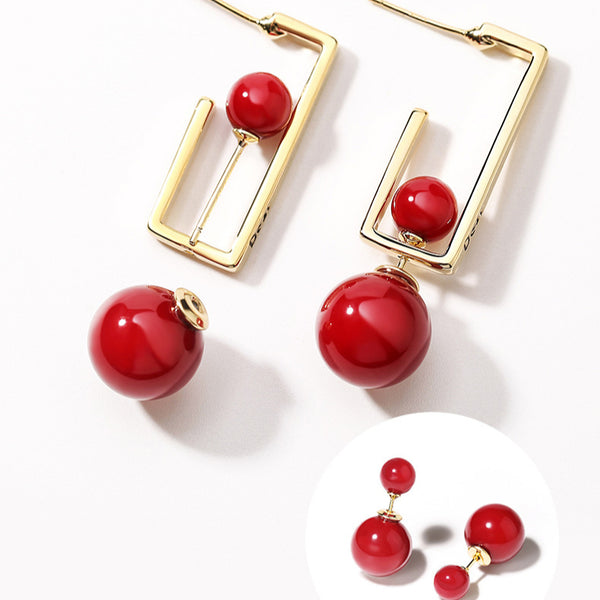 2021 Fashion Luxury Designer Party Women Geometric White Red Detachable Pearl Stud Drop Earrings