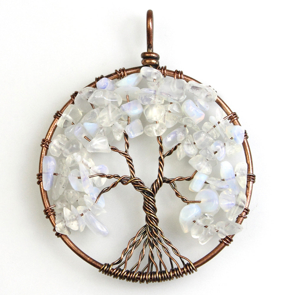 50MM Reki Mix Natural Stone Citrine Labradorite 7 Chakra Healing Round Tree Of Life Pendants