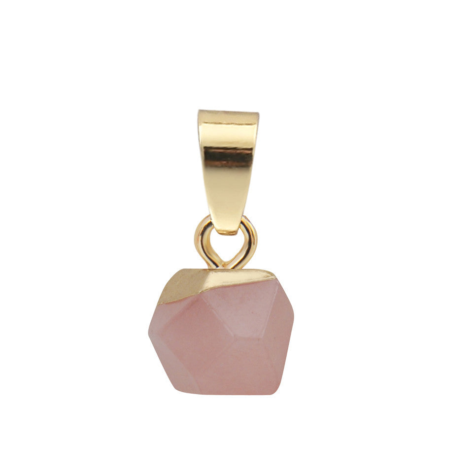 10MM Mini Gold Plated Rhodonite Quartz Bean Polygon Shape Gemstone Natural Stone Faceted Pendants Necklace