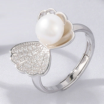 Fashion Costume 925 Sterling Silver Women Elegant Open Ring Drop Earrings Necklace Freshwater Natural Pearl Jewelry Set