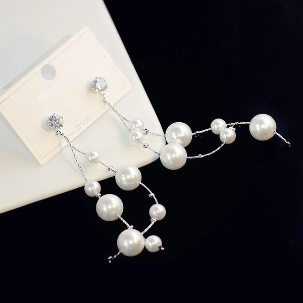 High Quality Fashion Hawaiian Crystal Rhinestone Ladies Long Pearl Tassel Drop Earrings