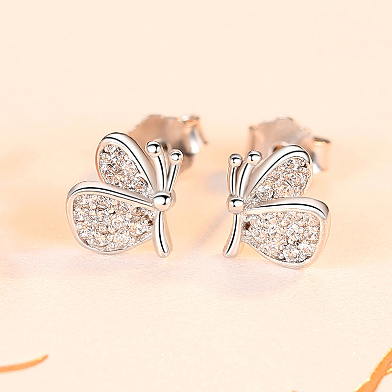 2020 Fashion 925 Sterling Silver Earring for Women Butterfly Earring Cubic Zirconia Pave Set CZ Stud Earrings