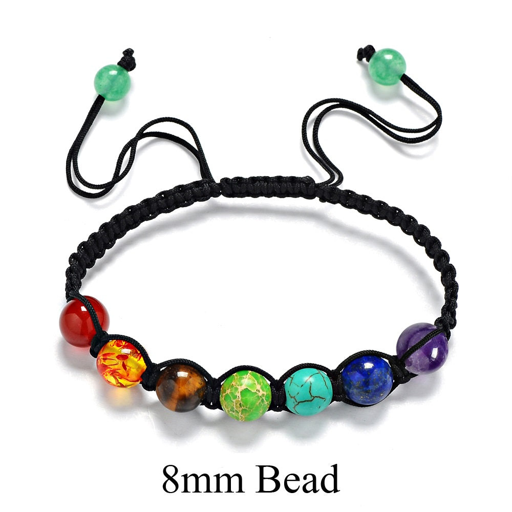 Adjustable 6MM 8MM 10MM Healing Yoga Natural Stone 7 Chakra Hand Woven Bracelet for Women Men